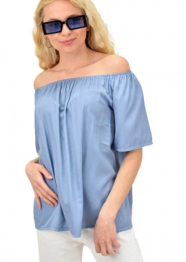 Potre OR - Γυναικεία μπλούζα μονόχρωμη με εξω τους ώμους Μπλε 14989