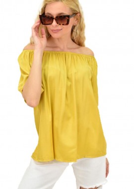 Potre OR - Γυναικεία μπλούζα μονόχρωμη με εξω τους ώμους Μουσταρδί 14991