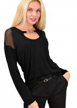 Potre OR - Γυναικεία μπλούζα με σχέδιο αλυσίδα Μαύρο 13492