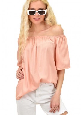 Potre OR - Γυναικεία μπλούζα μονόχρωμη με εξω τους ώμους Σομόν 14990