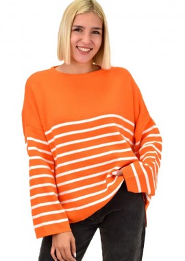 Potre OR - Πλεκτό πουλόβερ με ρίγες Πορτοκαλί 17788