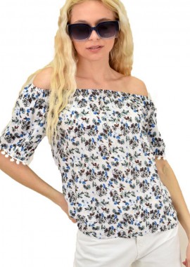 Potre OR - Γυναικεία μπλούζα φλοράλ με τρέσα Λευκό 14938