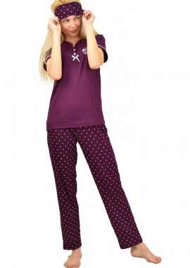 Potre OR - Γυναικεία πιτζάμα σετ με σχέδιο και μάσκα ματιών Μωβ 14306