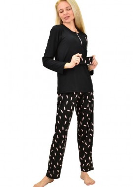 Potre OR - Γυναικεία πιτζάμα σετ με σχέδιο και μάσκα ματιών Μαύρο 14313