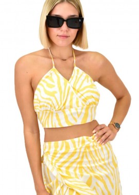 First Woman - Γυναικείο crop top κρουαζέ Κίτρινο 16579