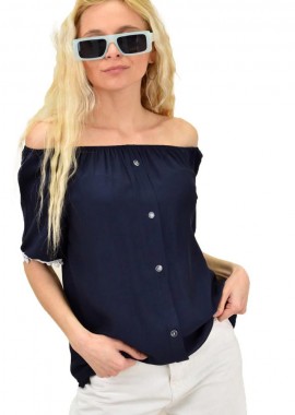 Potre OR - Γυναικεία μπλούζα με κουμπιά Μπλε Σκούρο 14911