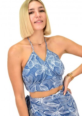 First Woman - Γυναικείο crop top κρουαζέ Μπλε 16577