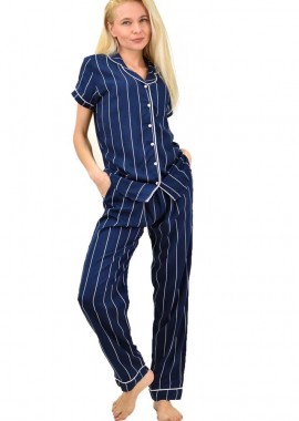 Potre OR - Γυναικεία πιτζάμα σετ με σχέδιο ριγέ Μπλε Σκούρο 14334