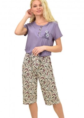 Potre OR - Γυναικεία πιτζάμα φλοράλ με μάσκα Λιλά 14876