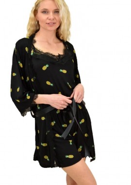 Potre OR - Γυναικεία πιτζάμα με σχέδιο ανανάδες Μαύρο 14908