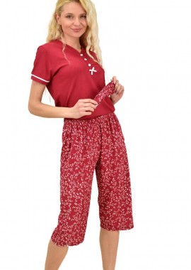 Potre OR - Γυναικεία πιτζάμα με σχέδιο φλοράλ με μάσκα Μπορντώ 14889