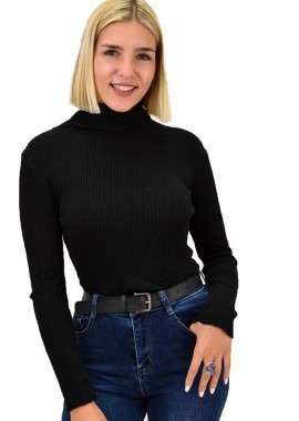 Potre OR - Πουλόβερ πλεκτό ριμπ με ζιβάγκο Μαύρο 17911