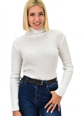 Potre OR - Πουλόβερ πλεκτό ριμπ με ζιβάγκο Εκρού 17912