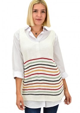 Potre OR - Πλεκτή καζάκα με λεπτές ρίγες Λευκό 12030