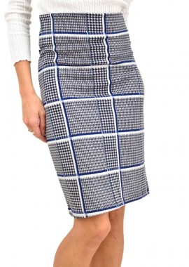 Potre OR - Καρό Κοντή Φούστα Pencil με Λάστιχο Μπλε 13208