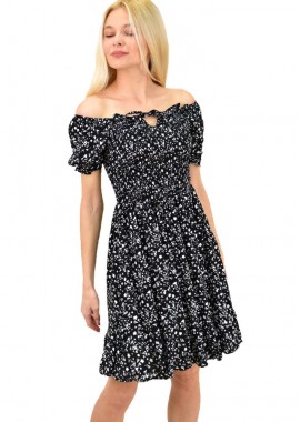 Potre OR - Γυναικείο φόρεμα φλοράλ με τελείωμα βολάν Μαύρο 13994