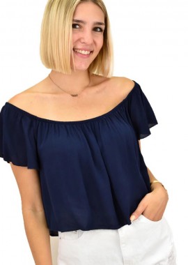 First Woman - Τοπ στράπλες με βολάν Μαύρο Μπλε 2795