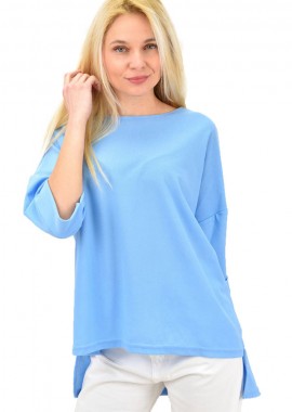 Potre OR - Γυναικεία μπλούζα μονόχρωμη oversized Γαλάζιο 14000