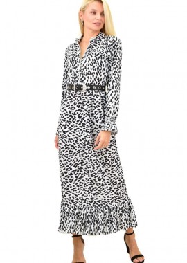 Potre OR - Γυναικείο μάξι φόρεμα animal print Λευκό 13139