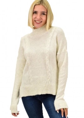 Potre OR - Γυναικεία πλεκτή μπλούζα ζιβάγκο με ανοίγματα στο πλάι Εκρού 17974