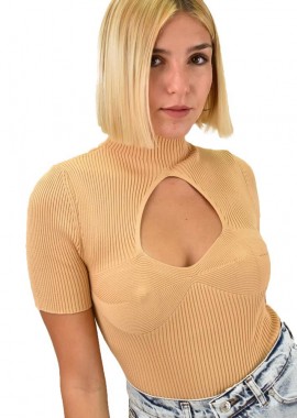 Potre OR - Τοπ με ψηλό λαιμό και άνοιγμα στο μπούστο Μπεζ 17365