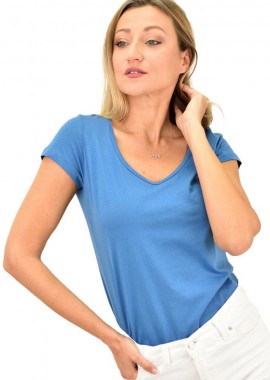 Potre OR - Γυναικεία μπλούζα με στρογγυλή ανοιχτή λαιμόκομψη Γαλάζιο 13232