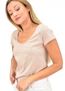 Potre OR - Γυναικεία μπλούζα με στρογγυλή ανοιχτή λαιμόκομψη Μπεζ 13233