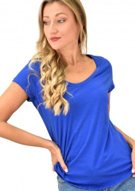 First Woman - Γυναικεία μπλούζα με στρογγυλή ανοιχτή λαιμόκομψη Μπλε Ρουά 13182