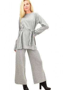 Potre OR - Γυναικείο πλεκτό σετ με ζώνη Γκρι 13256