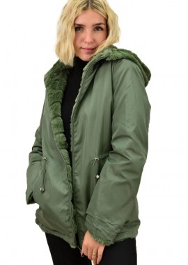 Potre OR - Γυναικεία ντουμπλφας γούνα με κουκούλα Χακί 18088