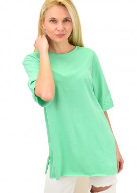 Potre OR - Γυναικείο T-shirt μονόχρωμο oversized Πράσινο 14057