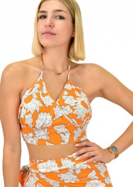 First Woman - Γυναικείο crop top κρουαζέ Πορτοκαλί 16814