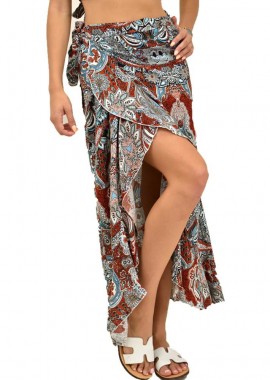 Potre OR - Κρουαζέ φούστα εμπριμέ Κεραμιδί 16772