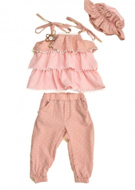 Potre OR - Παιδικό σετ μπλούζα παντελόνι και καπέλο Ροζ 14520