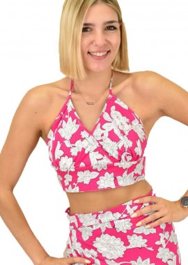 First Woman - Γυναικείο crop top κρουαζέ Φούξια 16830