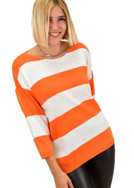 Potre OR - Πλεκτή μπλούζα ριγέ oversized Πορτοκαλί 17470