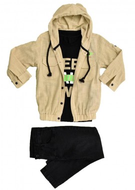 Potre OR - Παδικό σετ 3 τεμαχίων ζακέτα μπλούζα & παντελόνι Μπεζ 14532