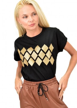 First Woman - Γυναικείο T-shirt με χρυσό σχέδιο Μαύρο 13269