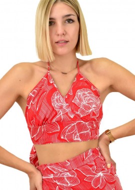 First Woman - Γυναικείο crop top κρουαζέ Κόκκινο 16820