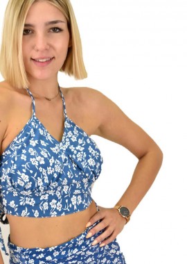 First Woman - Γυναικείο crop top κρουαζέ Μπλε 16825