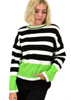 Potre OR - Γυναικεία πλεκτή μπλούζα με ρίγες Λαχανί 18136