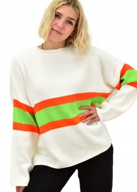 Potre OR - Γυναικείο πουλόβερ με διχρωμία στις ρίγες Πορτοκαλί 18141