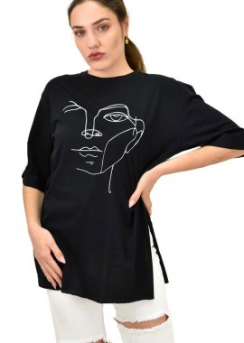 First Woman - Γυναικείο T-shirt με τύπωμα πρόσωπο Μαύρο 15281