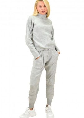 Potre OR - Πλεκτό σετ μπλούζα με παντελόνι Γκρι 9252