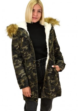 Potre OR - Μπουφάν παρκά παραλλαγής με αποστώμενη επένδυση γούνας Χακί 17637