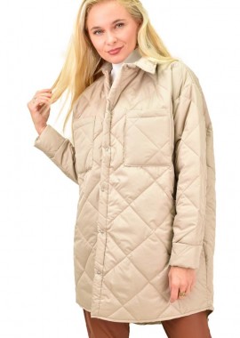 Potre OR - Γυναικείο μπουφάν ασύμμετρο με τσέπες καπιτονέ Μπεζ 13308