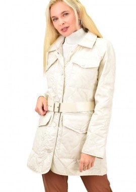 Potre OR - Γυναικείο καπιτονέ μπουφάν με ζώνη Εκρού 13321
