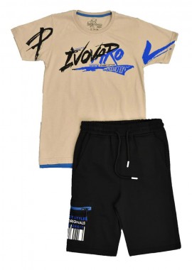 Potre OR - Παιδικό αθλητικό σετ με τύπωμα street style Μπεζ 15922