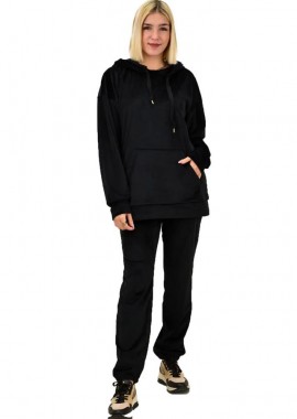 Potre OR - Γυναικείο σετ φόρμας velvet over size Μαύρο 18266