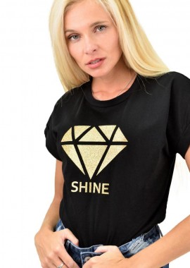 First Woman - Γυναικείο T-Shirt με τύπωμα shine Μαύρο 13274